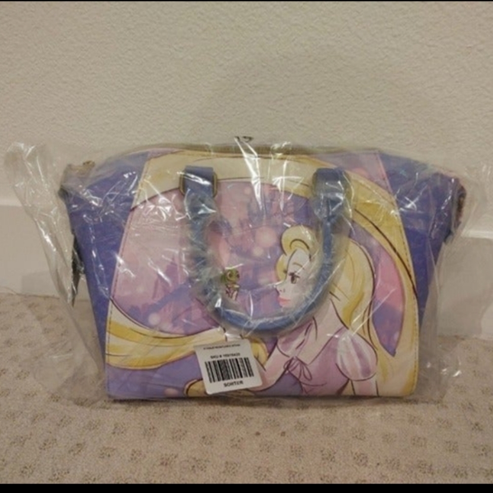 Loungefly Disney Tangled Rapunzel & Pascal Satchel Mini  Purse in hand SEALED
